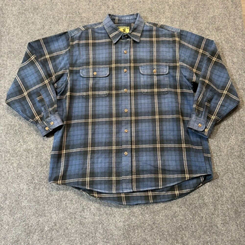 Field & Stream Mens XL Heavyweight Flannel Shirt 100% Cotton Blue Plaid Workwear